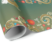 Weihnachtsbaummuster aus grünem Gold Geschenkpapier (Rolleneckpunkt)