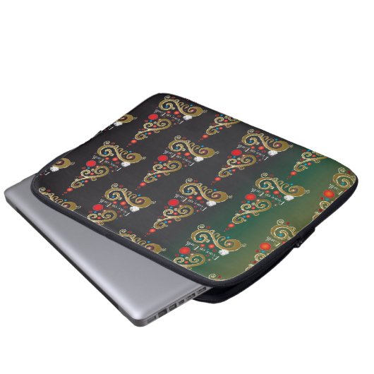 Weihnachtsbaummuster aus grünem Gold Laptopschutzhülle (Vorne Knopf)