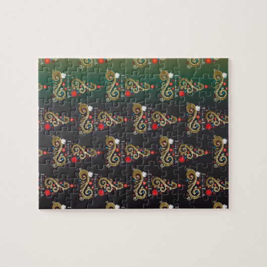 Weihnachtsbaummuster aus grünem Gold Puzzle (Horizontal)