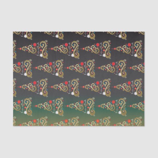 Weihnachtsbaummuster aus grünem Gold Seidenpapier (Vorderseite)