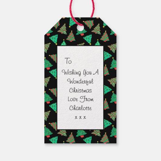 Weihnachtsbaummuster | Benutzerdefiniertes Schwarz Geschenkanhänger (Rückseite)