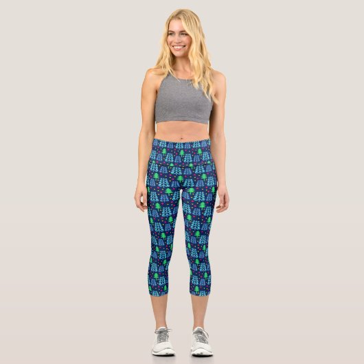 Weihnachtsbaummuster Capri Leggings (Vorderseite)