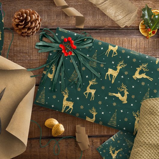 Weihnachtsbaummuster der Goldenen Rentiere ID853 Geschenkpapier