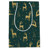 Weihnachtsbaummuster der Goldenen Rentiere ID853 Mittlere Geschenktüte (Vorderseite)