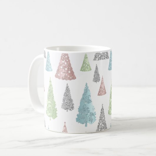 Weihnachtsbaummuster Eleganter Glitzer Pastel Kaffeetasse (Vorderseite Links)