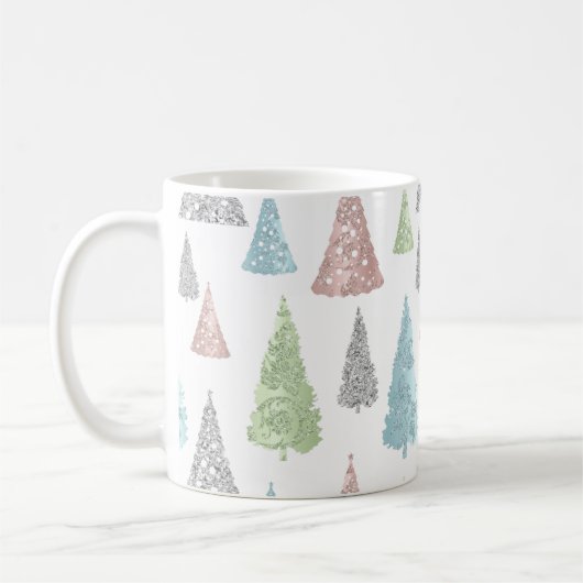 Weihnachtsbaummuster Eleganter Glitzer Pastel Kaffeetasse (Links)