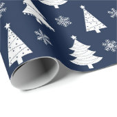 Weihnachtsbaummuster für Navy & White Geschenkpapier (Rolleneckpunkt)