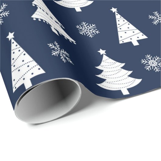 Weihnachtsbaummuster für Navy & White Geschenkpapier (Rolleneckpunkt)