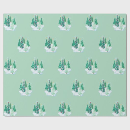 Weihnachtsbaummuster im grünen Hintergrund Geschenkpapier (Flach)