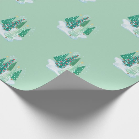 Weihnachtsbaummuster im grünen Hintergrund Geschenkpapier (Ecke)