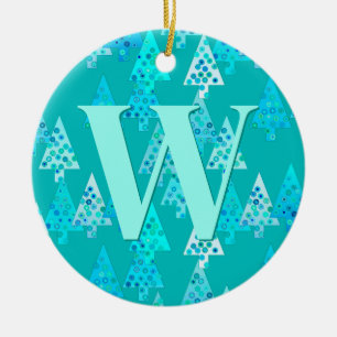 Weihnachtsbaummuster in Aqua Personalisiert Keramik Ornament