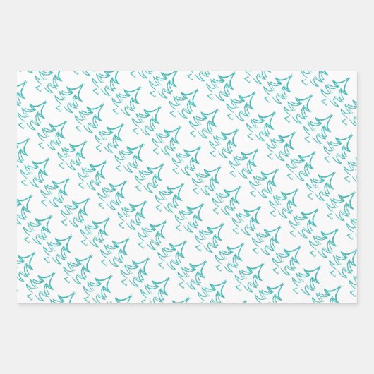 Weihnachtsbaummuster in Rot, Blau, Grün Geschenkpapier Set (Vorderseite 3)