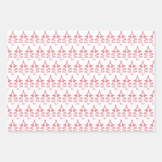 Weihnachtsbaummuster in Rot, Blau, Grün Geschenkpapier Set (Vorderseite)