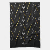 Weihnachtsbaummuster in Schwarz, Weiß und Gold Geschirrtuch (Vertikal)
