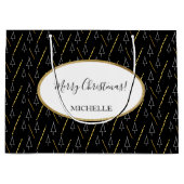 Weihnachtsbaummuster in Schwarz, Weiß und Gold Große Geschenktüte (Vorderseite)