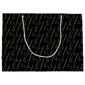 Weihnachtsbaummuster in Schwarz, Weiß und Gold Große Geschenktüte (Rückseite)