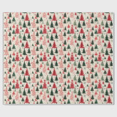 Weihnachtsbaummuster mit roten und grünen Bäumen Geschenkpapier (Flach)