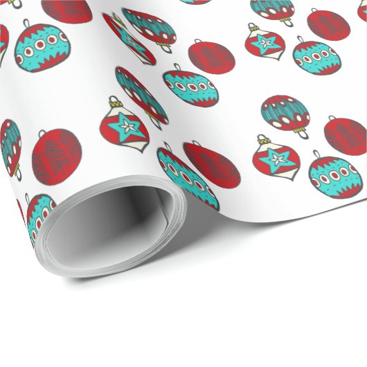 Weihnachtsbaummuster Rot und Türkis Geschenkpapier (Rolleneckpunkt)