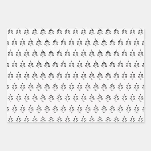 Weihnachtsbaummuster Schwarz-Weiß-Grün Geschenkpapier Set (Vorderseite)