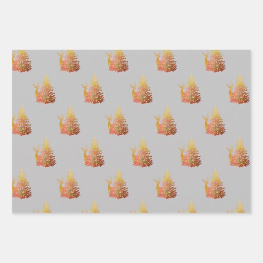 Weihnachtsbaummuster Set von 3 Grau Geschenkpapier Set (Vorderseite 3)