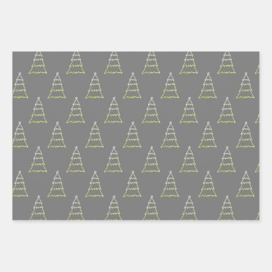 Weihnachtsbaummuster Set von 3 Grau Geschenkpapier Set (Vorderseite 2)
