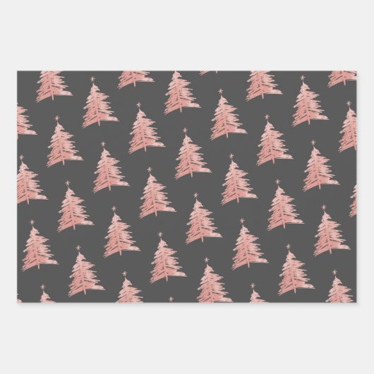 Weihnachtsbaummuster Set von 3 Grau Geschenkpapier Set (Vorderseite)