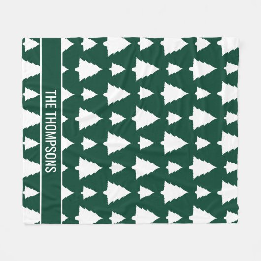 Weihnachtsbaummuster und Text in Grün und Weiß Fleecedecke (Vorderseite (Horizontal))