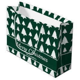Weihnachtsbaummuster und Text in Grün und Weiß Große Geschenktüte