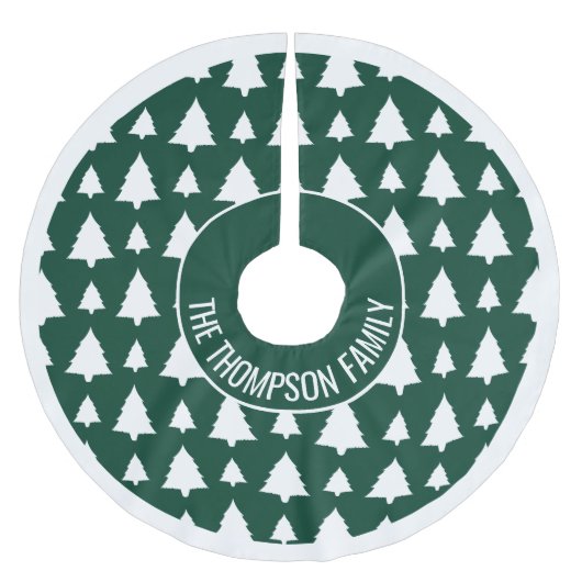 Weihnachtsbaummuster und Text in Grün und Weiß Polyester Weihnachtsbaumdecke (Vorderseite)