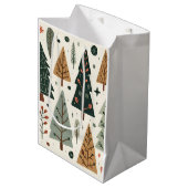 Weihnachtsbaummuster Vintager Urlaub Mittlere Geschenktüte (Vorderseite Schrägansicht)