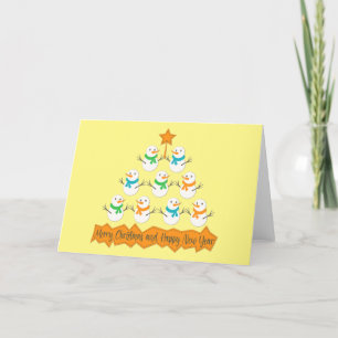 Weihnachtsbaumpyramide aus Weihnachtsschneemännern Dankeskarte