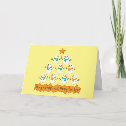 Weihnachtsbaumpyramide aus Weihnachtsschneemännern Dankeskarte (Vorderseite)