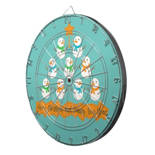 Weihnachtsbaumpyramide aus Weihnachtsschneemännern Dartscheibe (Vorderseite rechts)