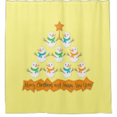 Weihnachtsbaumpyramide aus Weihnachtsschneemännern Duschvorhang (Vorderseite)