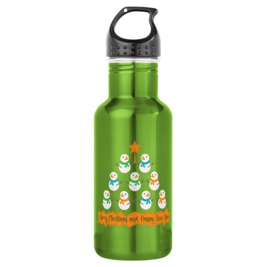 Weihnachtsbaumpyramide aus Weihnachtsschneemännern Edelstahlflasche (Vorderseite)