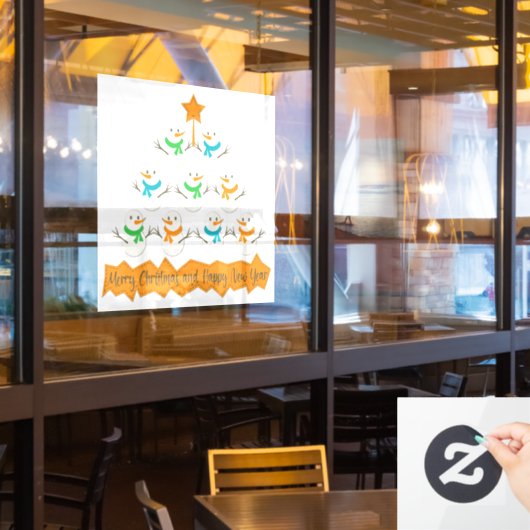 Weihnachtsbaumpyramide aus Weihnachtsschneemännern Fensteraufkleber (Restaurantfenster)