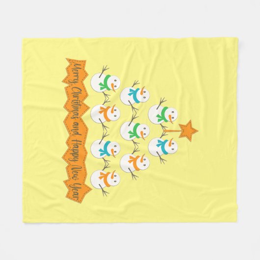 Weihnachtsbaumpyramide aus Weihnachtsschneemännern Fleecedecke (Vorderseite (Horizontal))