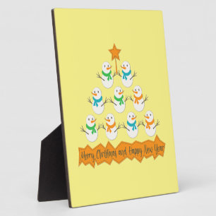 Weihnachtsbaumpyramide aus Weihnachtsschneemännern Fotoplatte