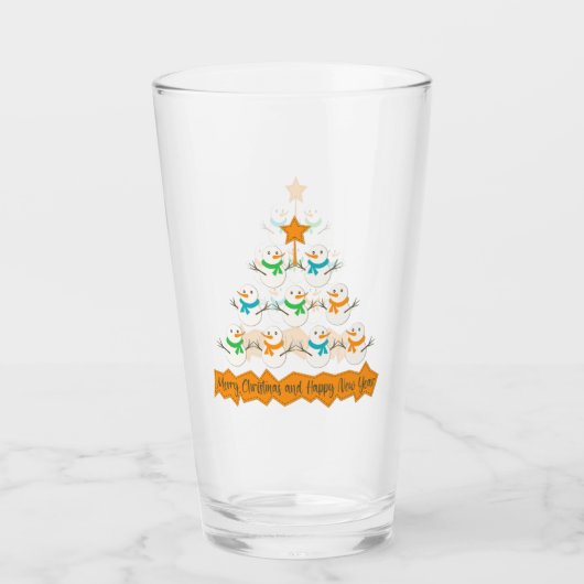 Weihnachtsbaumpyramide aus Weihnachtsschneemännern Glas (Vorderseite)
