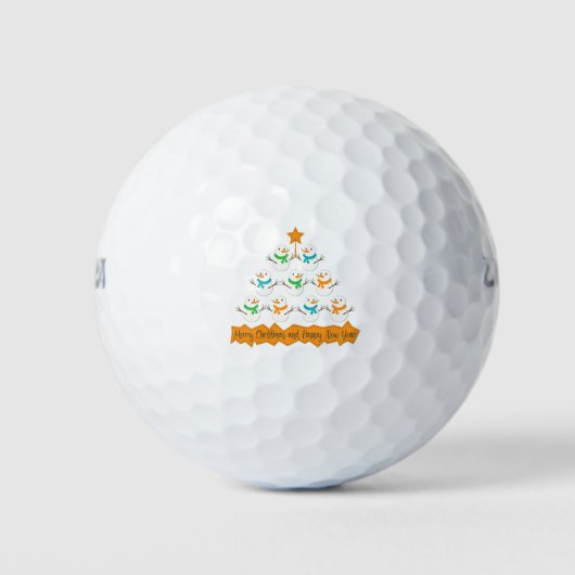 Weihnachtsbaumpyramide aus Weihnachtsschneemännern Golfball (Vorderseite)
