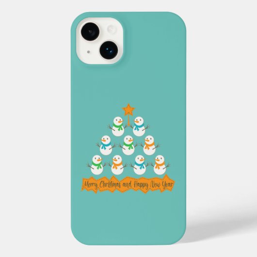 Weihnachtsbaumpyramide aus Weihnachtsschneemännern iPhone Hülle (Rückseite)