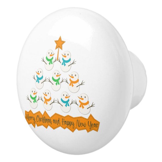 Weihnachtsbaumpyramide aus Weihnachtsschneemännern Keramikknauf (Rechts)