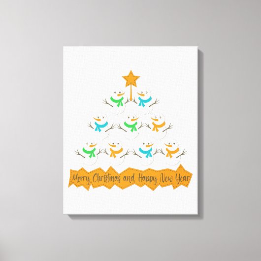 Weihnachtsbaumpyramide aus Weihnachtsschneemännern Leinwanddruck (Vorderseite)