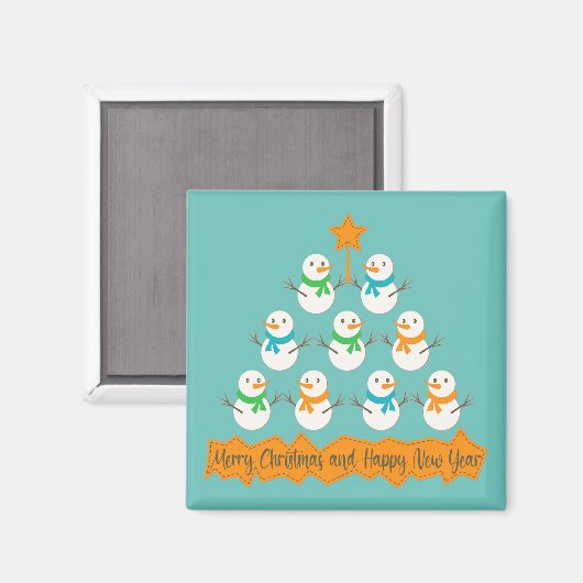 Weihnachtsbaumpyramide aus Weihnachtsschneemännern Magnet (Vorderseite/Rückseite)