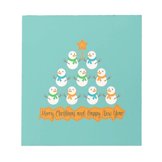 Weihnachtsbaumpyramide aus Weihnachtsschneemännern Notizblock (Vorderseite)