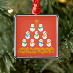 Weihnachtsbaumpyramide aus Weihnachtsschneemännern Ornament Aus Metall