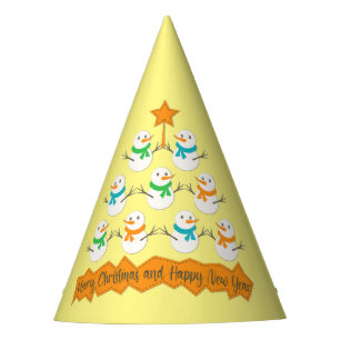Weihnachtsbaumpyramide aus Weihnachtsschneemännern Partyhütchen