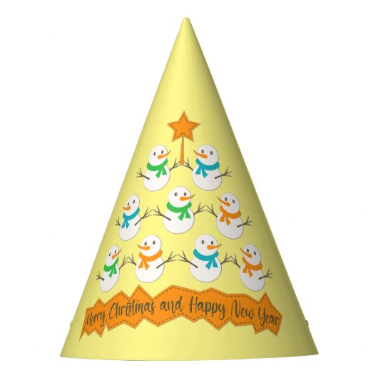 Weihnachtsbaumpyramide aus Weihnachtsschneemännern Partyhütchen (Vorderseite)