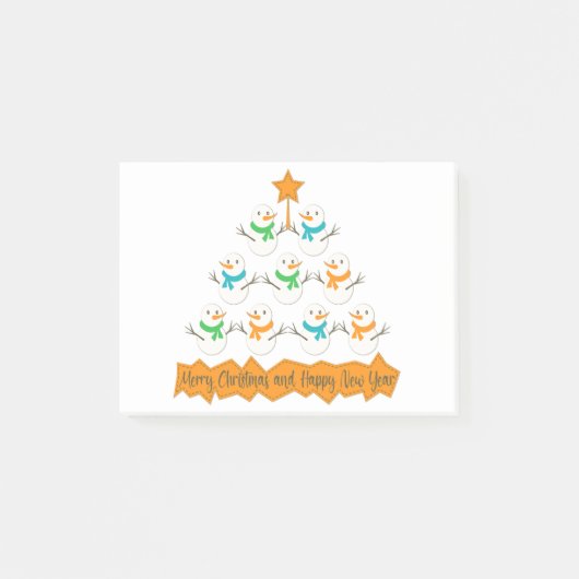 Weihnachtsbaumpyramide aus Weihnachtsschneemännern Post-it Klebezettel (Vorderseite)