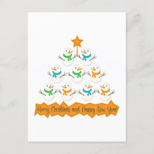 Weihnachtsbaumpyramide aus Weihnachtsschneemännern Postkarte